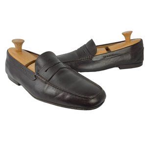 TODs Chocolate Brown Leather Dress‎ Penny Loafers